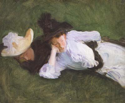 John Singer Sargent Two Girls on a Lawn (mk18) Norge oil painting art